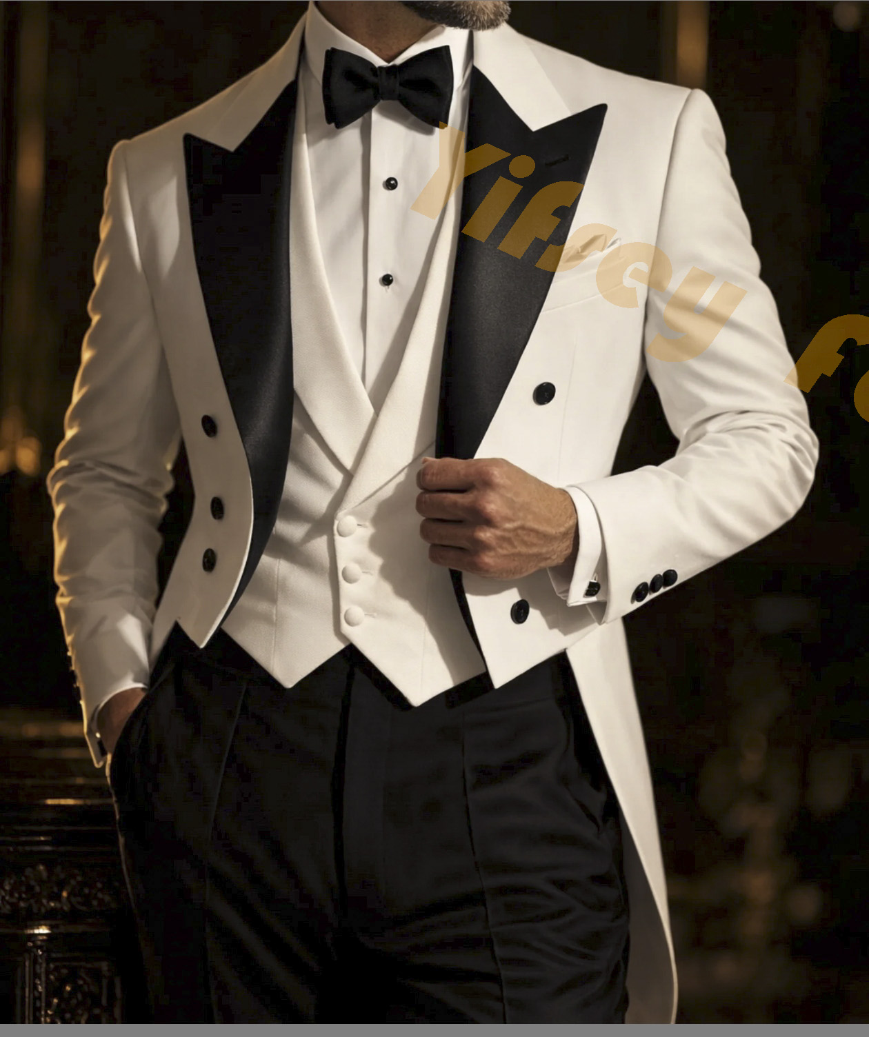 Slim Fit Blazer Men - Beyaz Frak Siyah Pantolon Erkek Takım
