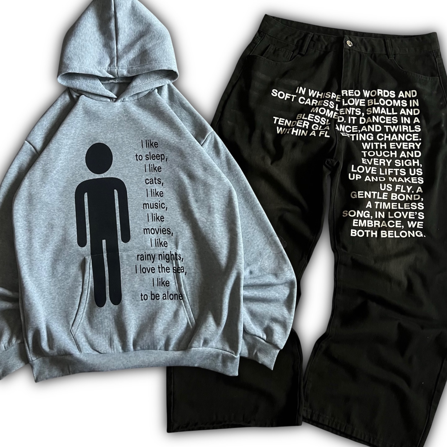 Mens Fashion Streetwear - Amerikan Desenli Harfli Kot Pantolon Y2K