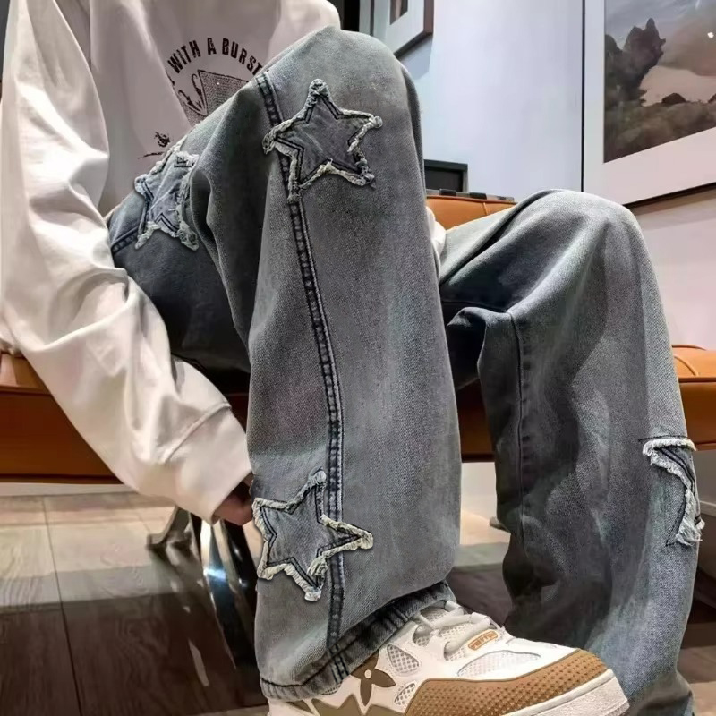 Men'S Fashion With Baggy Jeans - Yeni erkek Yıldız Işlemeli Moda Şalvar