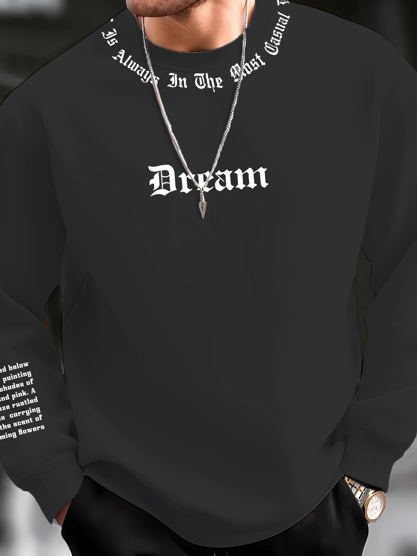 Mens Fashion Streetwear - 2026 Sonbahar/Kış Erkek Yuvarlak Yaka Harf