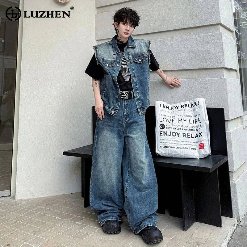 Mens Fashion Streetwear - LUZHEN 2026 Yaz Denim Iki parçalı
