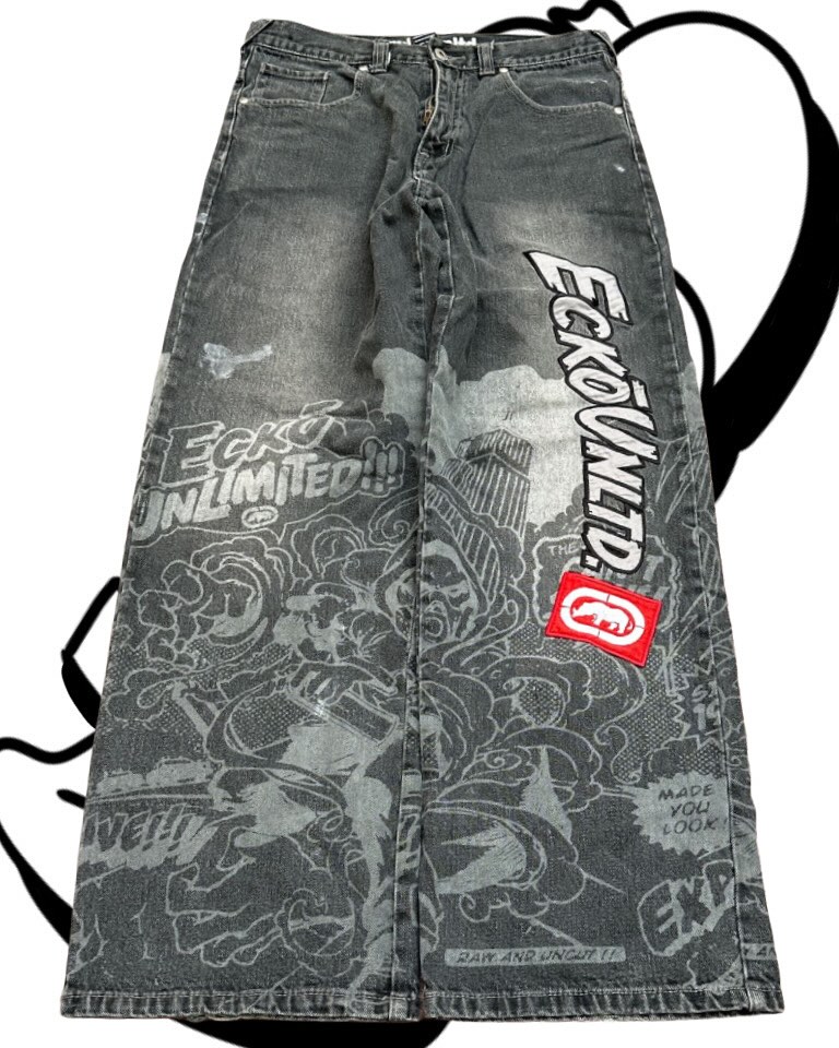 Men'S Fashion With Baggy Jeans - Amerikan Moda Baskılı Kot Pantolon Hip