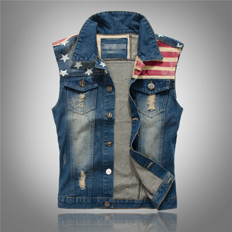 Mens Fashion Denim Jacket - Sokak Giyim Modası Yıldız ve Çizgili