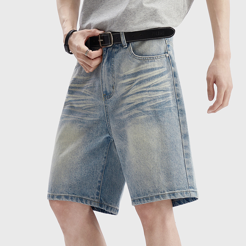Men'S Fashion With Baggy Jeans - Vintage Yıkanmış Kot Şort erkek Gevşek