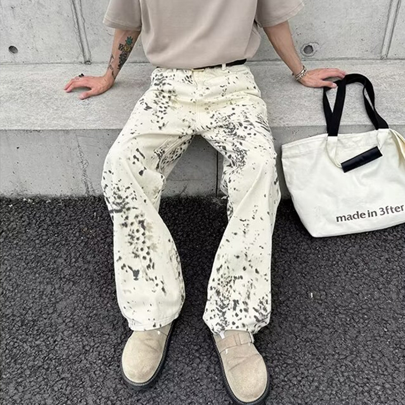 Men'S Fashion With Baggy Jeans - 2000S giysi Y2K moda beyaz leopar
