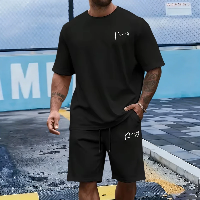 Men Fashion King - King Letter erkek Set Pamuklu Tişört