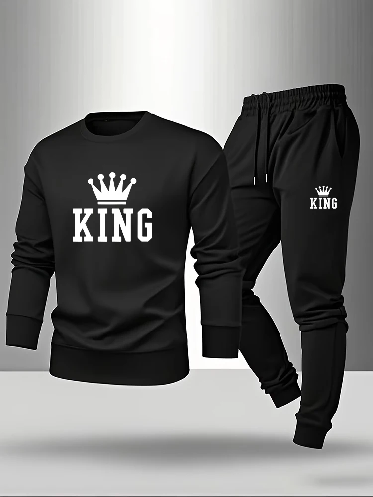 Men Fashion King - King Pringt Erkekler Uzun Kollu Tişört