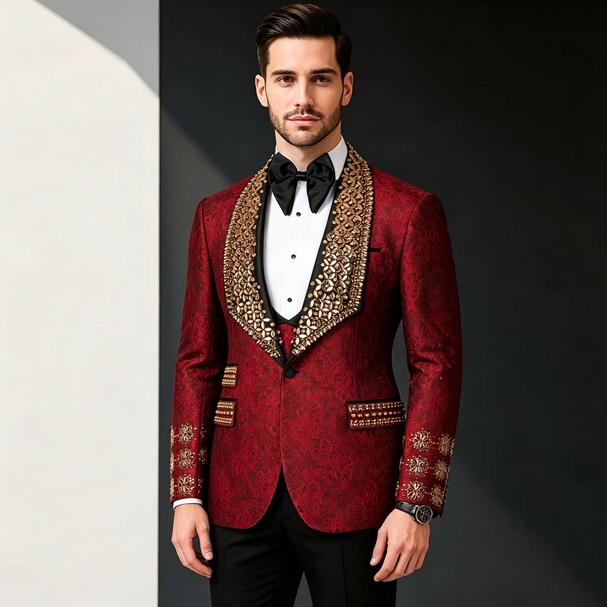 Slim Fit Blazer Men - Yüksek Kaliteli Elmas Desenli 2 Parça