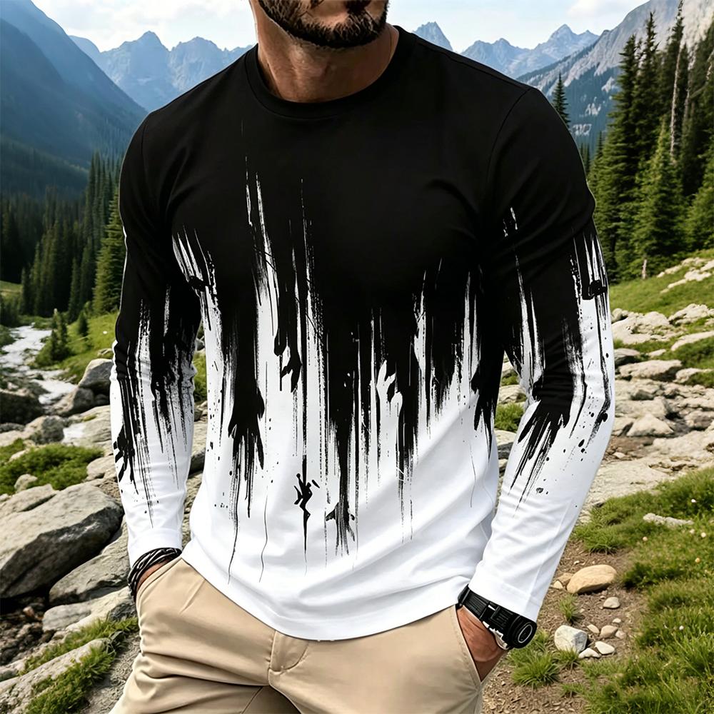Mens Fashion Streetwear - Erkek Degrade Mürekkep Sıçraması Desenli Uzun