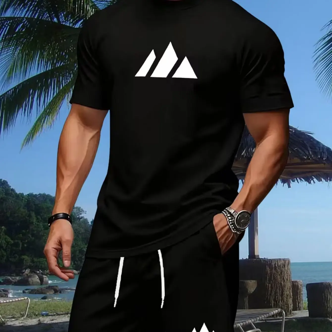 Mens Fashion Streetwear - Desenli Baskılı Tişört Günlük Moda Kısa