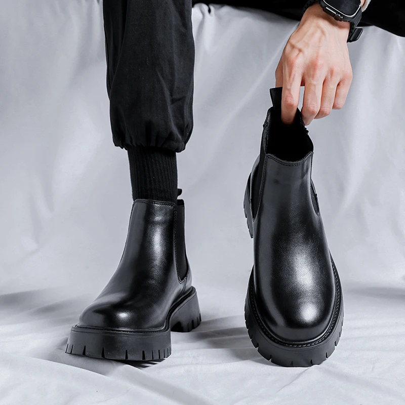 Chelsea Boots Moda Deri Beyefe - Mens Fashion Dress Shoes incelemesi ve fiyatı