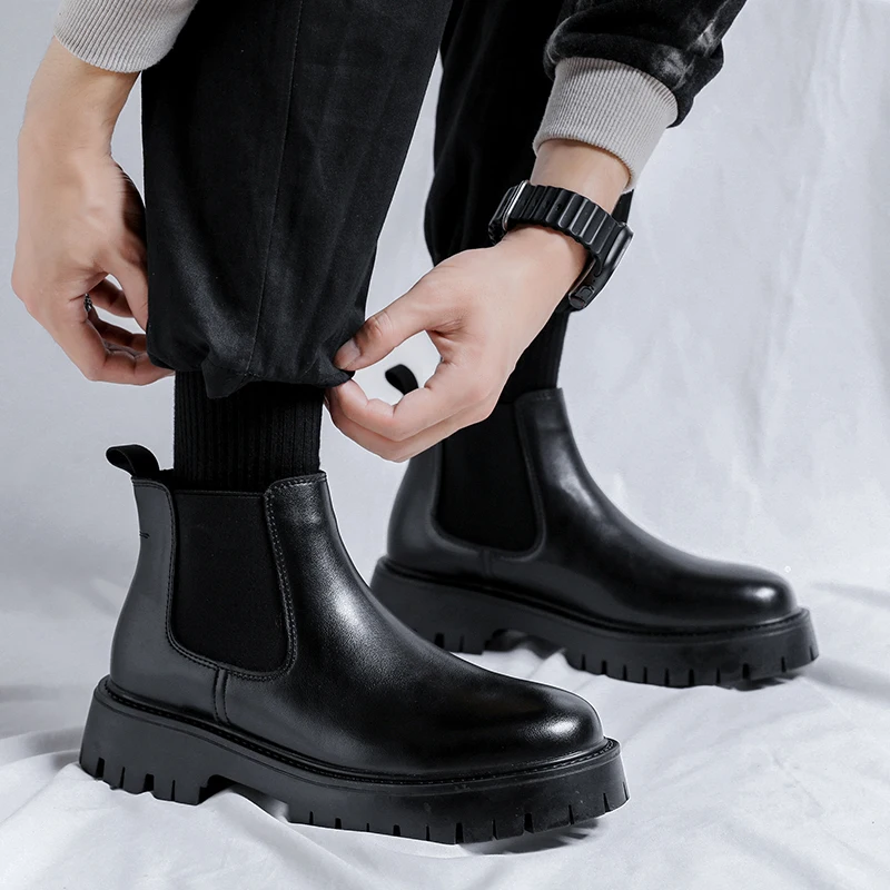 Chelsea Boots Moda Deri Beyefe - Mens Fashion Dress Shoes incelemesi ve fiyatı